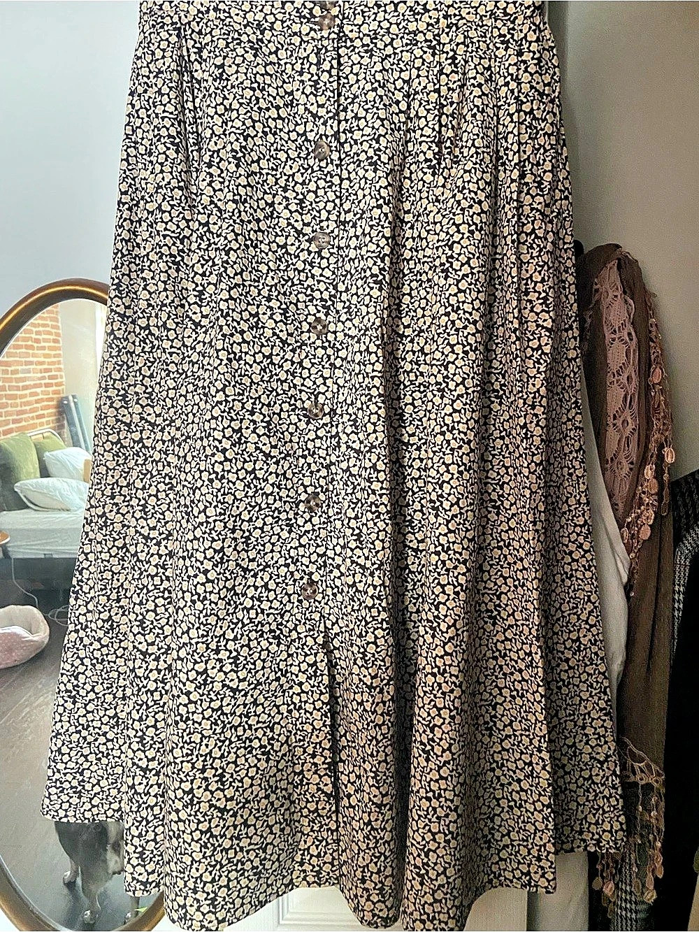 H&M Floral Midi Skirt in Black & Pink Size 8